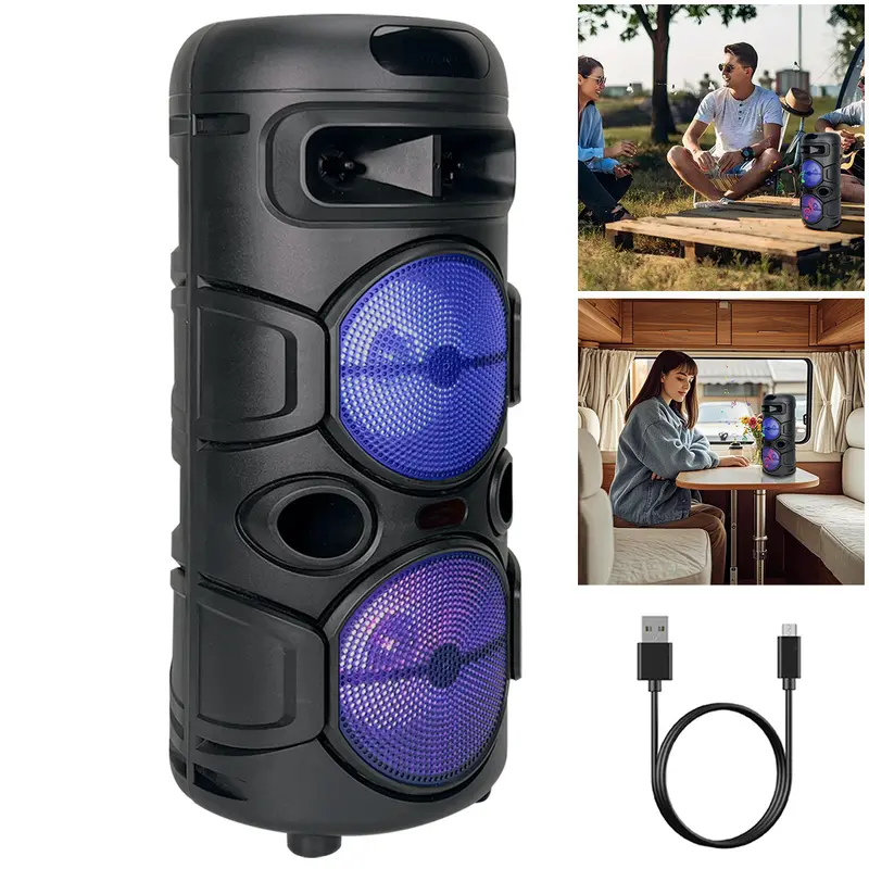 Dual 4" Portable Bluetooth Speaker Wireless Party Speaker With LED Light FM Radio USB / TF Card / AUX Port