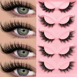 Cat Eye False Eyelashes, 5 Pairs Natural Curling Faux Cluster Lashes, Volumized False Eyelash Extension, Fluffy Eyelashes