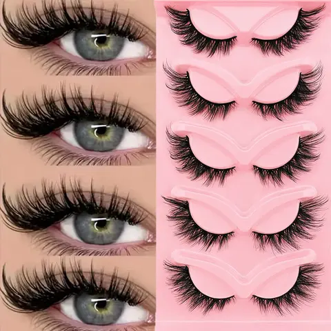 Cat Eye False Eyelashes, Fake Eyelashes, 5 Pairs Natural Curved Faux Cluster Lashes, False Eyelash Extension, Volume Focused Lashes, Fluffy Eyelashes