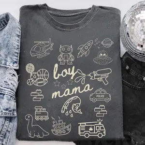 Boy Mom Comfort Colors Shirt, Cute Boy Mama Tee, Vintage Style Mom Life Shirt, Unisex Soft Boy Mom T-Shirt Gift, Doodle Mom Aesthetic