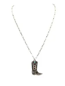 Western Cowboy Boots Turquoise Initial Necklace: B