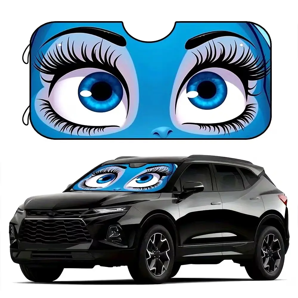 Blue Angry Eye Car Windshield Sun Shade, Foldable Car Sunshade, Includes 4 Suction Cups, Easy Installation, Suitable for Cars Suvs Trucks, Durable Material, Car Windshield Umbrella