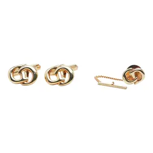 Pre-owned Dior Zinc Alloy Small Leather Goods Christian CD Logo Tie Clip Cufflinks Set