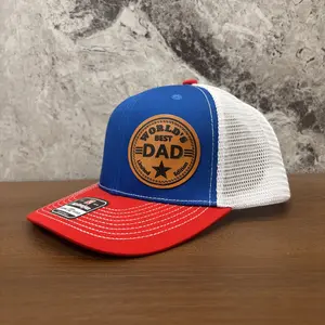 World's Best Dad Hat, Limited Edition Leather Patch Trucker Hat for Men, Adjustable Mesh Baseball Cap, Father's Day Gift for Dad, Husband, Grandpa