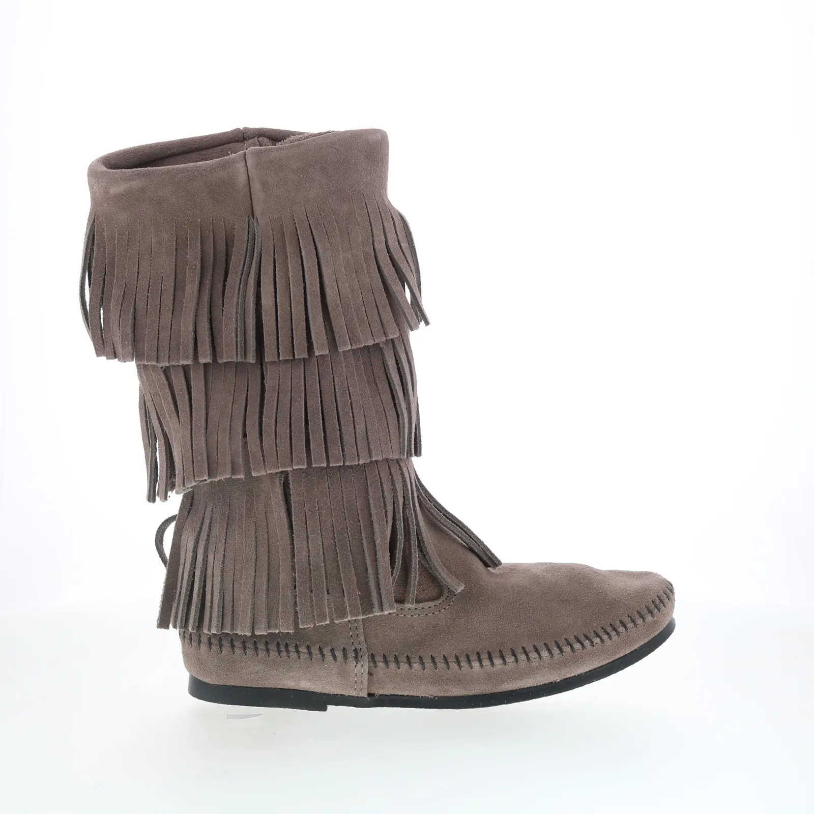 Minnetonka 3 Layer Fringe Boot 1631T Womens Gray Suede Mid Calf Boots