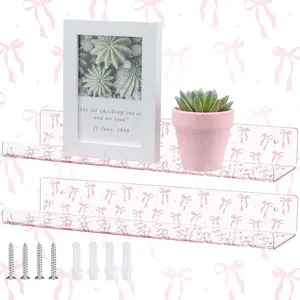 2 count  Bow  Floating Shelves 15 Inch   Wall Shelves  Bow Display Wall Mounted Bookshelf for Bathroom Bedroom Living Room Kitchen Room Decor