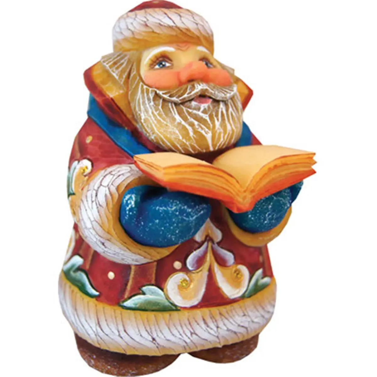 GDeBrekht 517655 Hand-Carved Hand-Painted Fine Wooden Traditional Mini Scholar Santa Figurine, 4 in. Watercolor-Acrylic Christmas Table Decor, Holiday Art Collectible Home Statue Gift, Carved Wooden Figurines, Collectible Figurines