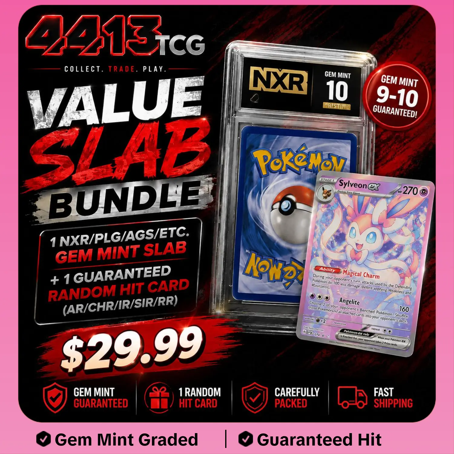 Pokémon Value Slab Bundle | Gem Mint 9-10 + Guaranteed Hit Card | $29.99