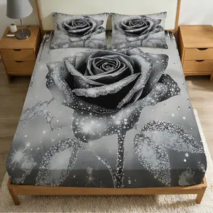 2/3Pcs Frozen Rose Pattern Fitted Sheet Set(1*Fitted Sheet+1/2*Pillowcase, No Filling),High-Definition Digital Printed ,100% Polyester Fiber,Machine Washable,With Zipper,A Perfect Gift For Family And Friends All Year Round!