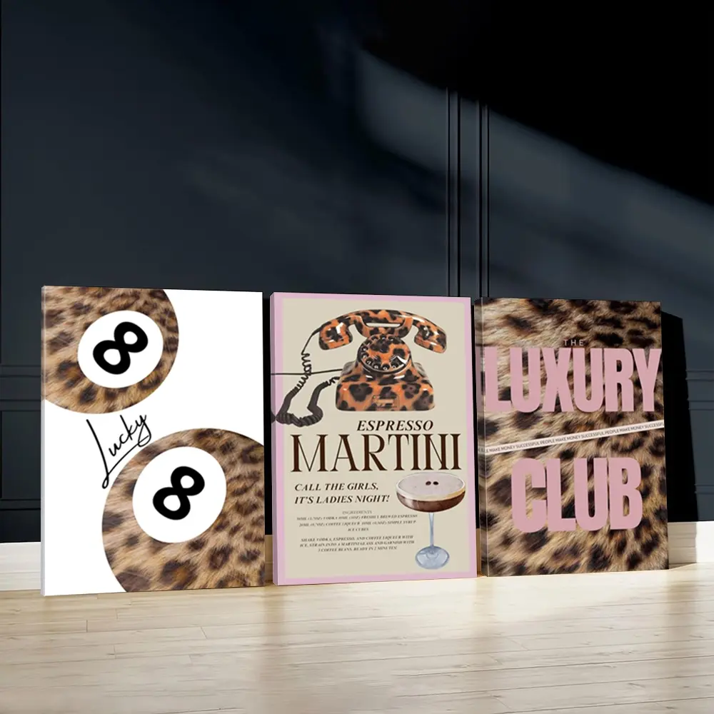 3pcs Leopard Print Wall Art, Decorative Artwork, Glam Poster, Party Atmosphere Art Prints, Luxurious Home Decor, Modern Wall Paintings, Cozy Canvas Posters, Decor for Living Room, Bedroom, With Frame