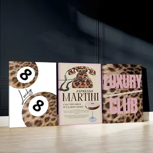 3pcs Leopard Print Animal Print Wall Art, Elegant Glam Poster, Party Atmosphere Art Prints, Luxurious Lifestyle Home Decor, Modern Wall Paintings, Cozy Canvas Posters Wall Arts, Decor for Living Room, Restaurant, Kitchen, Bedroom, With Frame