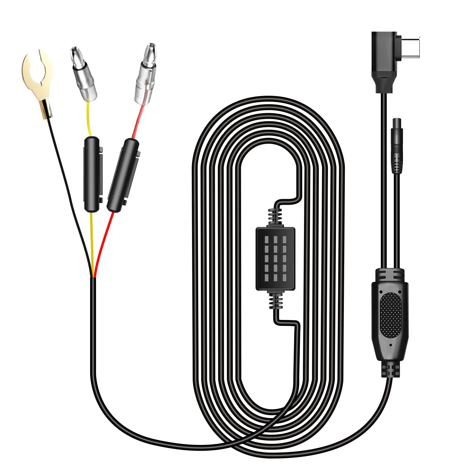 Hardwire Kit for INSEETECH 10.88" 3-Channel Mirror Dash Cam, 24H Parking Mode, 12-24V to 5V, Mini USB, Low Voltage Protection, Prevents Battery Drain
