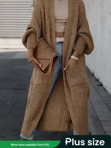 Plus Size Solid Color Knit Long Sleeve Cardigan, Warm Winter Layered Wear Essential, Comfortable and Stylish Casual Sweater