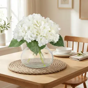 Gaomon White Artificial Hydrangea Floral Arrangement - Silk Faux Flowers with Vase and Fake Water, Decorative Centerpiece for Coffee Table or Bathroom Decor