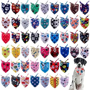 50PCS Big Dog Bandanas Large Breed XL Bulk Paw Bone Print Pet Big Bandanas Kerchief Triangle Bibs Head Scarves Scarfs Selvedge Sewing Stitching Edge Hemming Stitch Seam for Grooming Costume