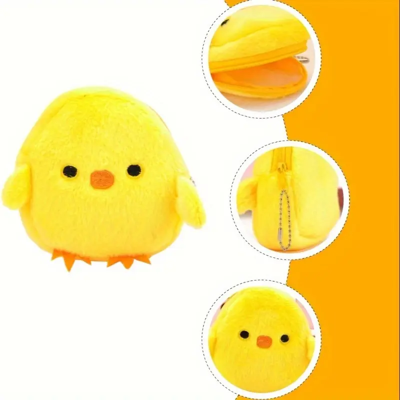 1pc Lovely Chick Coin Purse, Cute Cartoon Plush Chick Zipper Wallet Key Credit Holder, Fade-resistant Lightweight Purse, Credit Card Holder