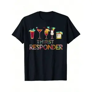 [Classic Funny Bartender T-Shirt] Thirst Response Responder Funny Bartender Mixologist Classic T-Shirt Soft Breathable Mens Print T-Shirt Cotton Fabric Long Sleeve Menswear Top Hem Natural Polyester Stretch Black Casual Tshirt Streetwear Tropical