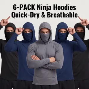 6-piece set men's outdoor work sun protection clothing with sun-blocking hoodie, featuring built-in face mask and neck guard, breathable long-sleeve hoodie