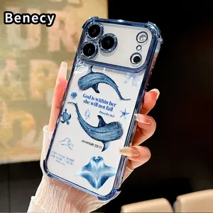 Compatible with iPhone 17 Pro Max 16 15 Plus Air 14 13 12 11 E Case Oceanic Divine Harmony Pattern Clear Protective Four Corners Air Cushion Anti-drop Shockproof Cellphone Casing