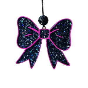 Black Glittered Bow Scented car Freshie Rearview Mirror Air Freshener and Car Decor