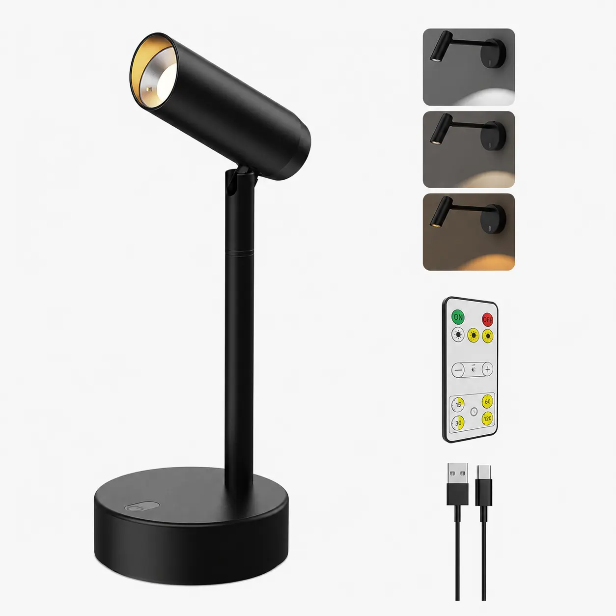 Rechargeable Long Indoor Spotlight with Remote, Wireless Dimmable Accent Uplight, 3 Color Temperatures, Adjustable No-Glare Spot Light for Plants, Artwork, Pictures, Dartboard & Home Decor