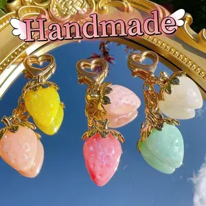 Handmade Strawberry Keychain Novelty heart shaped bagcharm