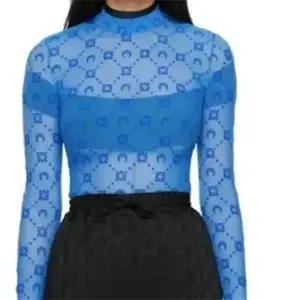 2000s Fashion Women's Moon Flocked T-Shirt Long Sleeve Sheer Mesh Blouse Y2K Style Sexy Thin Tulle Tops Casual Halloween custmes Womenswear Blue Can be used with raincoat
