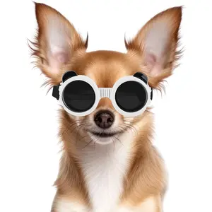 Dog Goggles for Small Breed UV/Wind/Dust Protection Puppy Sunglasses with Adjustable Strap - White