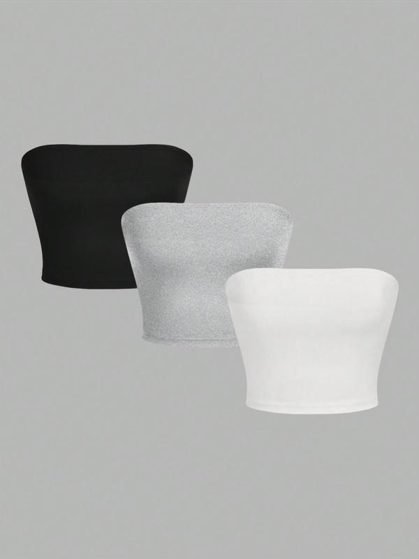 Women's Simple Solid Color Crop Tube Top, Casual Minimalist Basic Sleeveless Strapless Cropped Tops for Summer, Ladies Clothes for Daily Wear