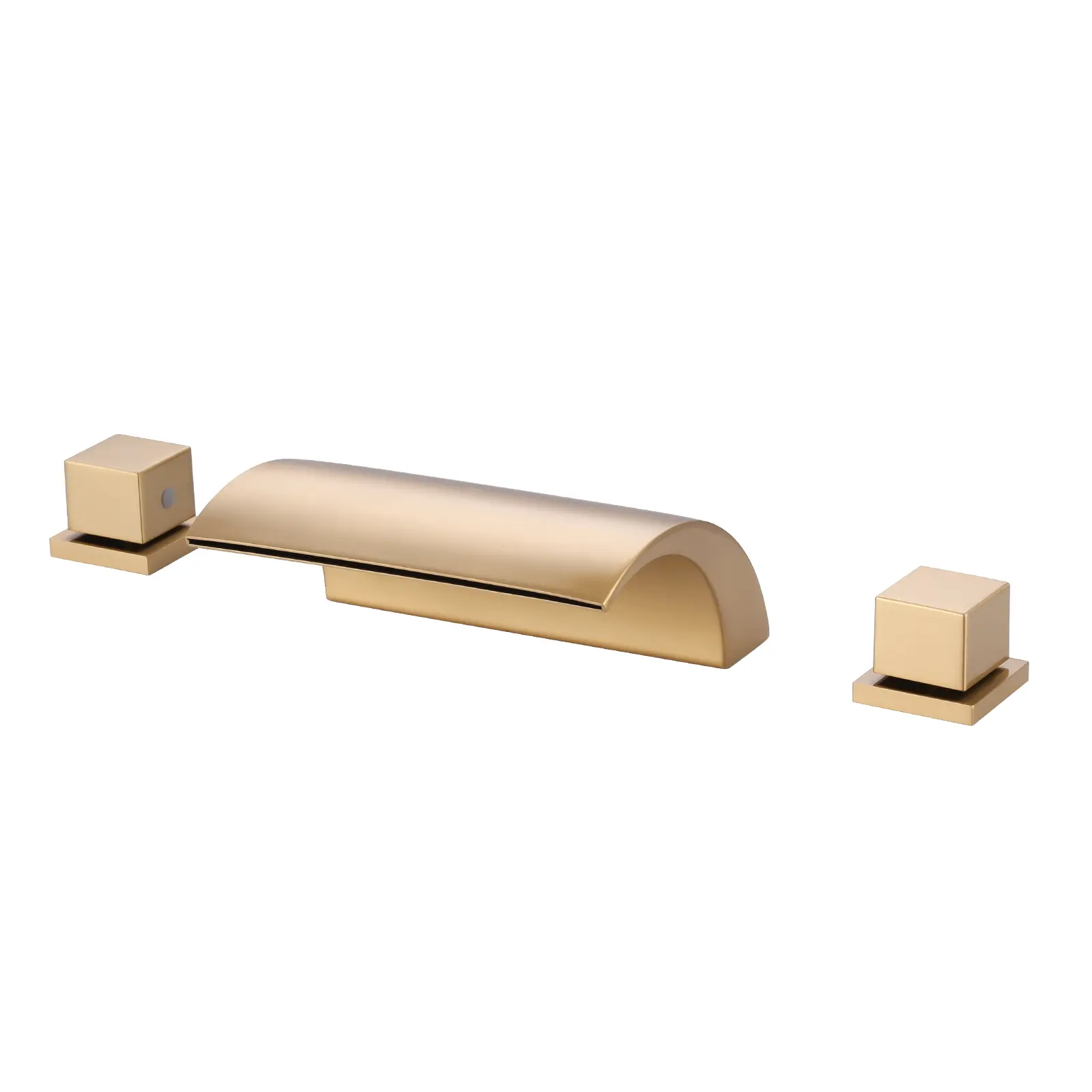 WOWOW Brushed Gold Solid Brass Waterfall Bathtub Faucet with Valve - 2-Handle Widespread Tub Spout Deck Mount Kit, Adjustable Temp, Adjustable Flow Control, Classic, Garden Styles, French Country