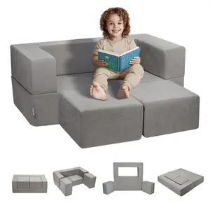VEVOR Kids Couch,  4Pcs Modular Kids Play Couch, Toddler Couch Sofa Bed, Kids Chair Seat Playroom Furniture, Child Sectional Sofa with Removable Cover for Kids Girls & Boys, Grey