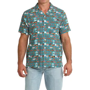 Cinch Men's Teal Blue Camp Button Down Shirt MTW1401055
