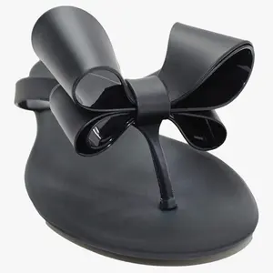 Youth Bow Sandals Bowtie Jelly Flat Thong Rubber Strap Summer Flip Flop Beach Rain Shoes for Women Comfortable Flipflop Footwear -