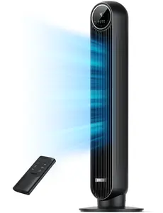DREO Tower Fan for Bedroom, 2026 Upgraded DC Motor, 28ft/s High Velocity, 20dB Ultra Quiet Standing Fan, 8 Speeds & 4 Modes, 90° Oscillating Bladeless Floor Fan for Indoor Use, with Remote Control, Black