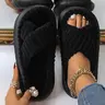 Women's Criss Cross Design Plush Slippers, Casual Soft Comfortable Non-slip Thick Bottom Slippers for Indoor and Outdoor Wear, Bedroom Slippers for Fall & Winter, Footwear