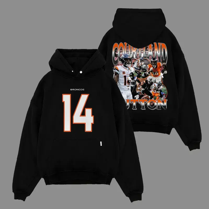Courtland Sutton 14 For Broncos Country Cotton Hoodie Sweatshirt T-Shirt (Made In US), Mile High Nation Outfit, Game Day Outfits, Gift For Broncos Football Fans, Football Graphic Hoodie