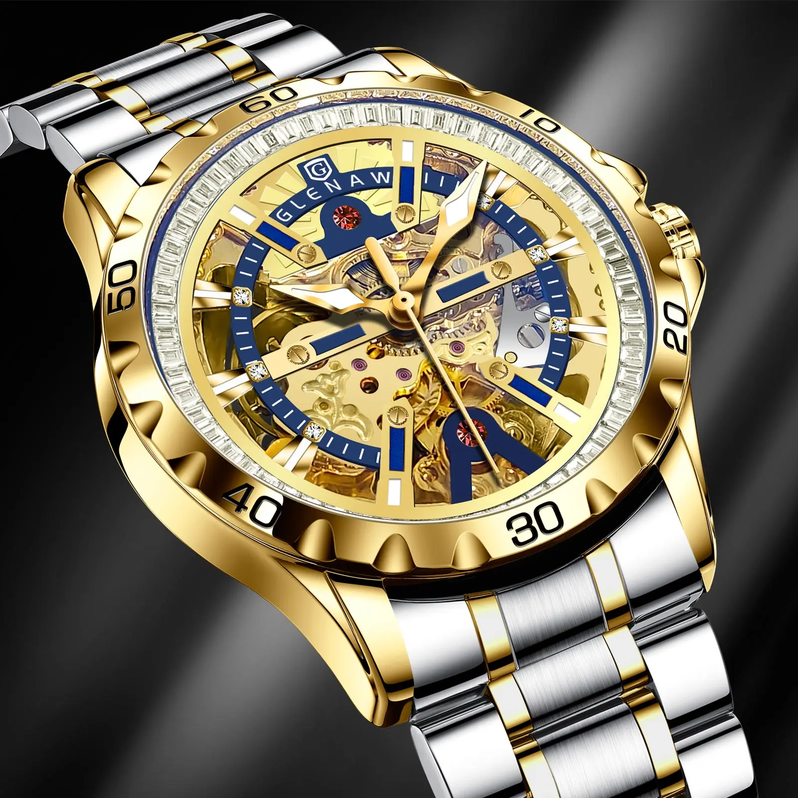 X-Men Series All Gold Diamond-Set Skeleton Mechanical Watch for Men - Luxury Mechanical Watch