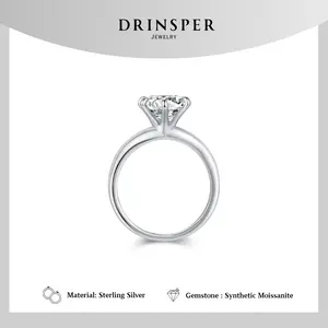 Drinsper Classic S925 2.0Ct Dvvs Synthetic Moissanite Sterling Silver Ring for Women Girls Minimalist Timeless Elegant Style Suitable for Daily Wearing Anniversary Engagement Jewelry Gift For Girlfriend Wife