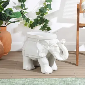 JONATHAN Y White Elephant 14.25" Ceramic Garden Stool