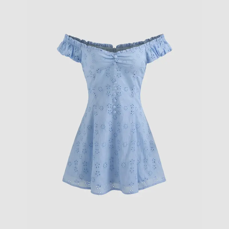 rosebud broderie off the shoulder mini dress - TikTok Shop