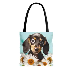 Adorable Black and Tan Dachshund Puppy Tote Bag Bright and Cheerful Weiner
