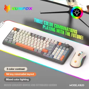 Xunsfox K820 Wired Keyboard Mouse Set, Ergonomic Design, Colorful Backlit Keys, Multimedia Knob, Comfortable Gaming Setup