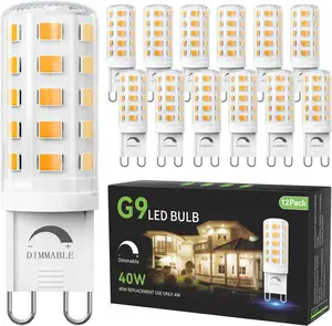 12 Pack  G9 LED Bulb 4W Equivalent 40 Watt, 3000K Soft Warm White, T4 G9 Bi-pin Base Halogen Replacement, G 9 Socket Light Bulb for Chandelier Wall Sconce, 120V No Flicker, 450LM