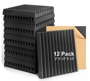 Acoustic Foam Panels 2" X 12" X 12" Self Adhesive Acoustic Studio Wedge Tiles, Acoustic Panels Wedge Acoustic Foam Pads Sound Insulation