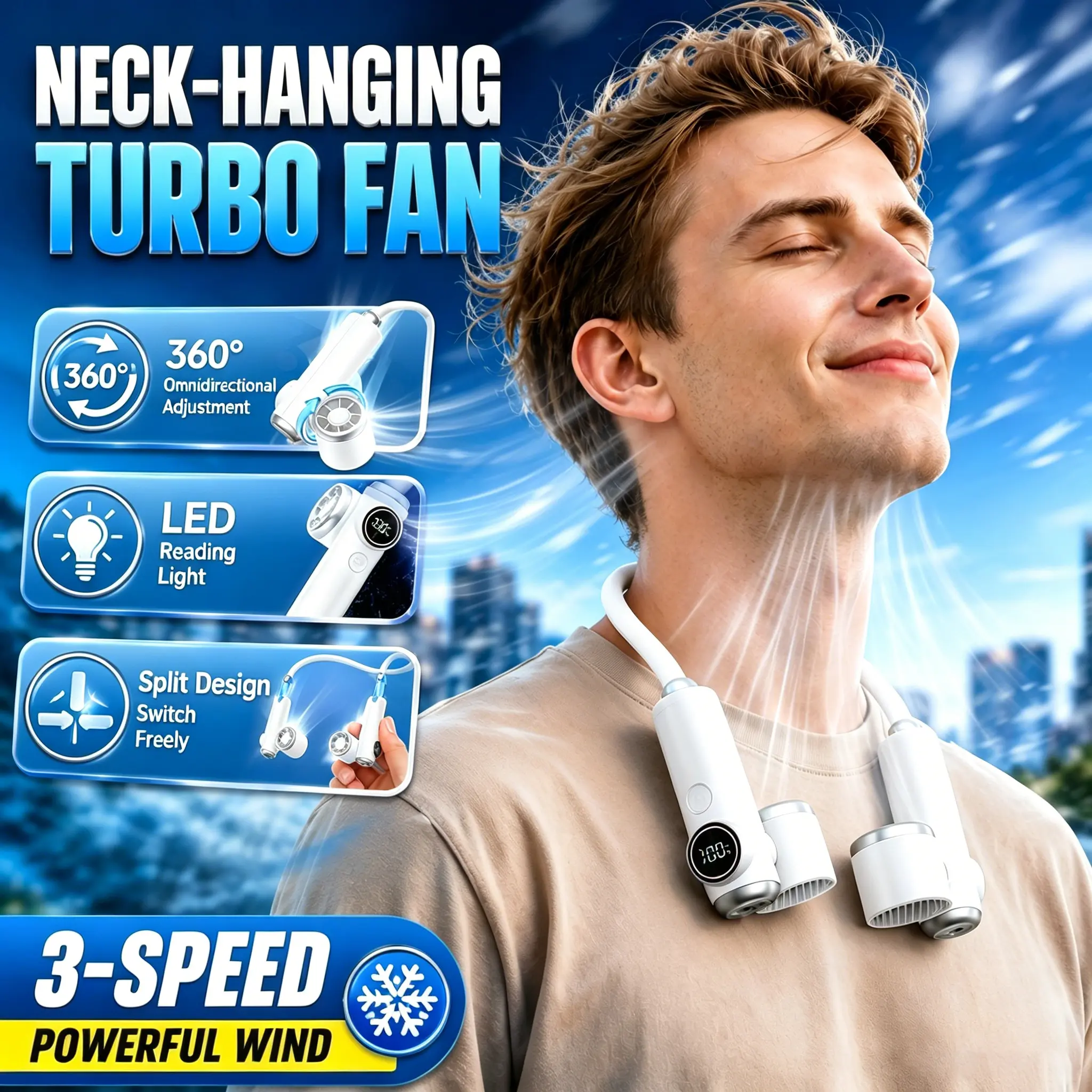 [DealsForYouDays]SummerWins Rolosar 2026 New Portable Neck Fan, 5 Speeds LED Display, 6H Battery, 3-in-1 Magnetic Detachable Neck Fan with Flashlight, Adjustable Width, Rechargeable Hands-Free Bladeless Wearable Fan for Outdoor Travel Gifts