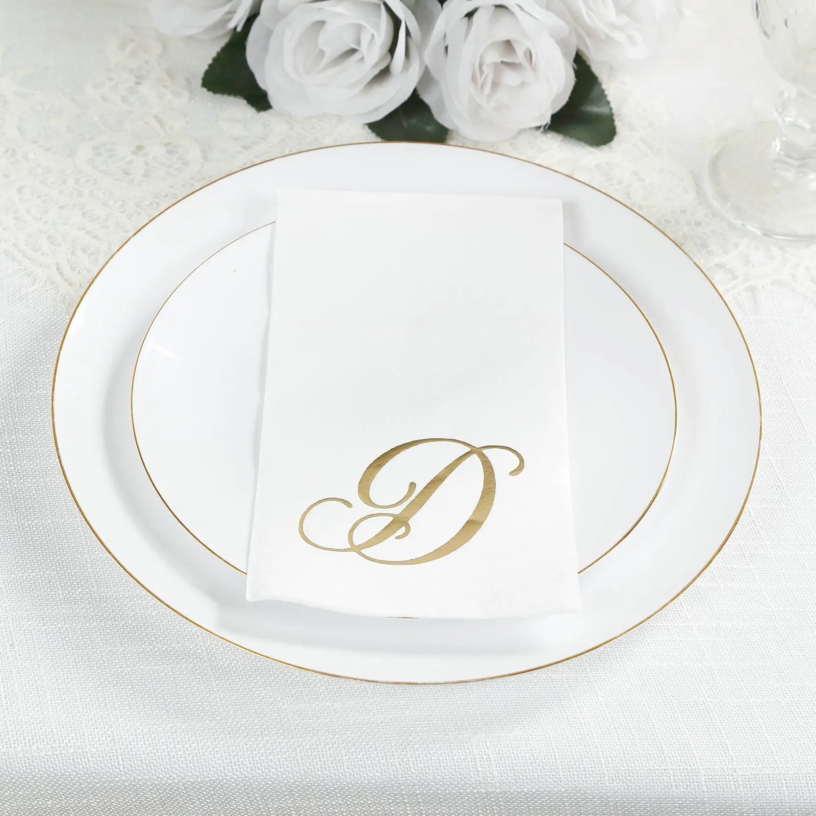 Disposable Paper Napkins, 100-Count White with Gold Foil Monogram "D", 8x4in Folded Birthday Party Supplies, Wedding Event Tableware, Disposable Napkins