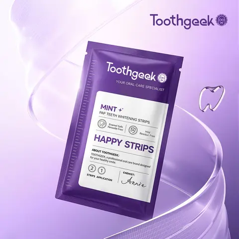 Toothgeek Purple Non Sensitive Whitener Whitestrips Multi-Pack - 7 Pairs At Home Dental Dry Strips, 14 Count, Mild PAP Gentle Lift, Peroxide-Free, Minty, No Residue, For Adults, 24 Months Shelf Life, White Teeth At Home