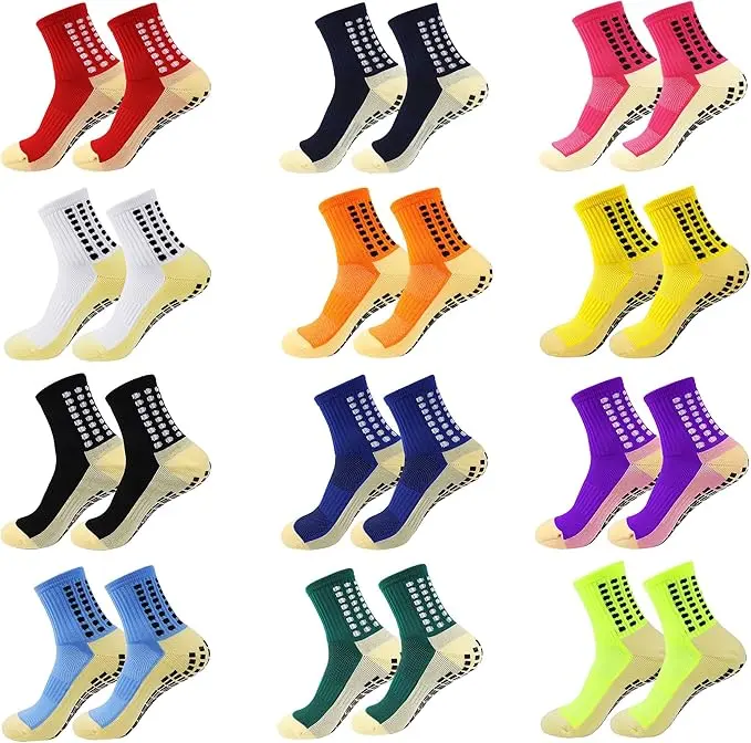 6/12 Pair Soccer Grip Socks -Youth football sock drip,Breathable Cushioned Colorful Sports Socks for Men&Women (Non-Slip)Perfect for Outdoor Sports, Training, Running, Traveling socks