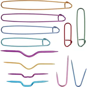 12pcs Knitting Stitch Holders and Cable Needles Set, Multi-Color Aluminum Stitch Holder with Bent Needles Knitting Tool Accessories for Sewing Weaving Sweaters Yarn Crafts