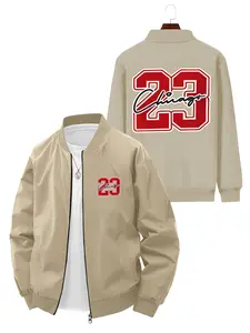 Casual Sports Style Men's 23 Chicago Printed Baseball Jacket Long Sleeve for Daily Street Fashion Wear